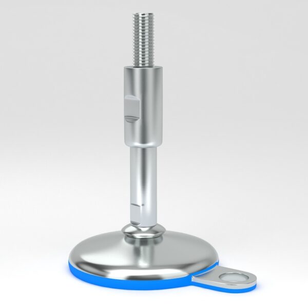 Levelling feet in hygienic design with floor lock plate and protected spindle