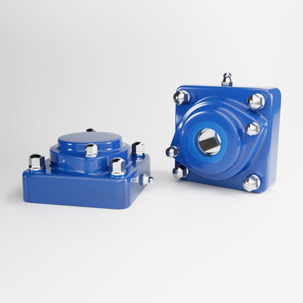 EHEDG IP69K 4-Hole Square Flange Bearing Units in blue composite
