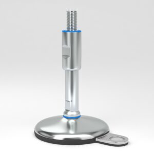 SHMF x1 Machine feet in hygienic design SHMF with black rubber and floor lock plate with spindle with sealed protecting sleeve